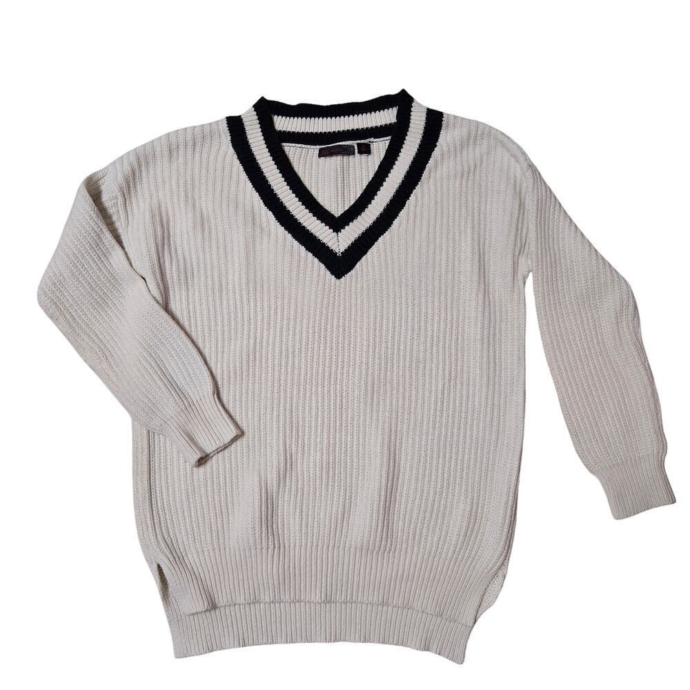 JW Style Cable knit Preppy ladies oversized sweater white&black Size Med Coastal